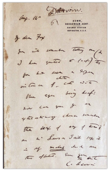 Lot of Two Charles Darwin Autograph Letters Signed With Evolution Related Content -- ''...I was particularly glad to hear you and your brother's statement about the 'gay' deceiver-pigeons...''